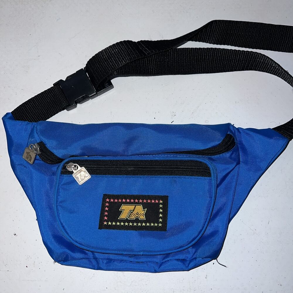Vintage 1980's TA Fanny Pack Three Pockets Nylon Waist Dark Blu Navy